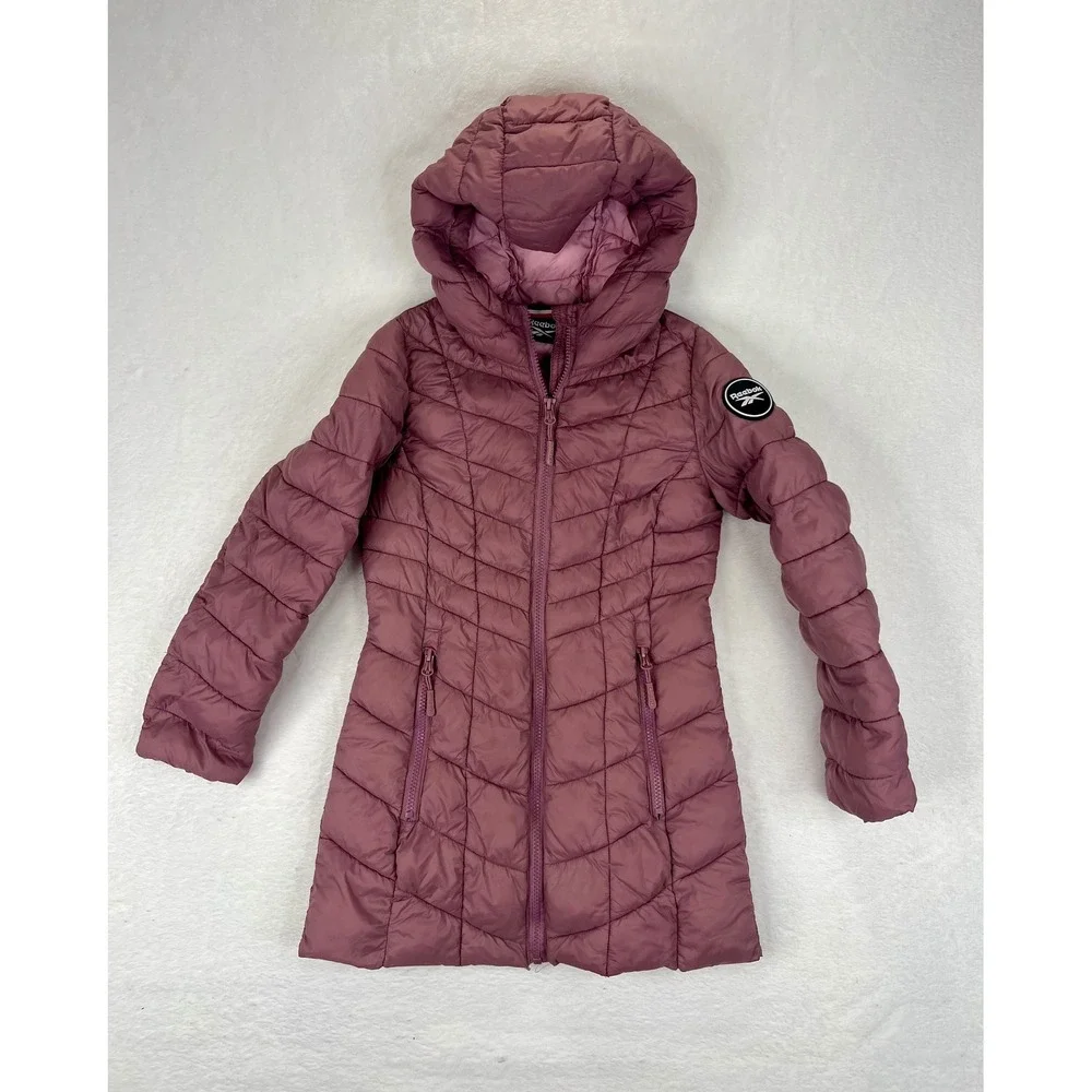 Reebok Girls Lightweight Dusty Pink Puffer Coat‎ Hooded Jacket Size S 7-8
